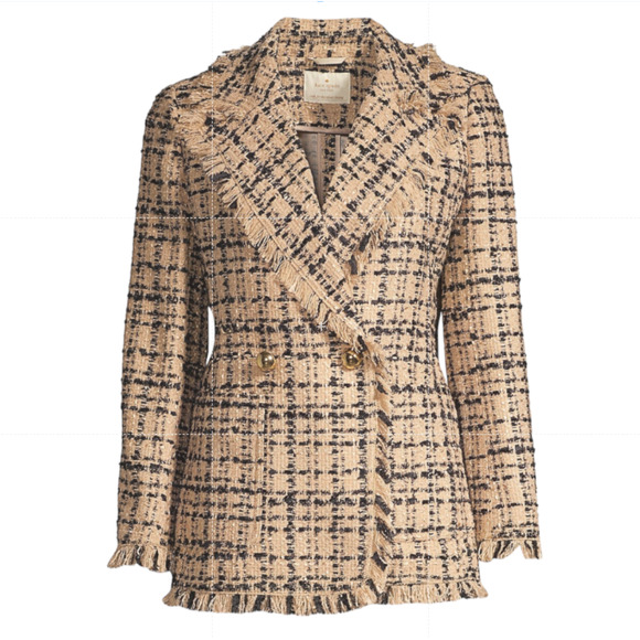 kate spade Jackets & Blazers - kate spade Beige and Black Tweed Fringed Blazer